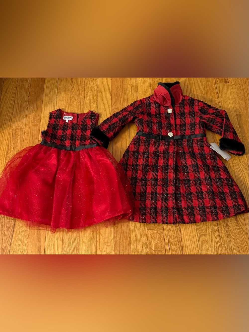 Blueberi Boulevard Red and Black Plaid Dress with Matching Coat Set